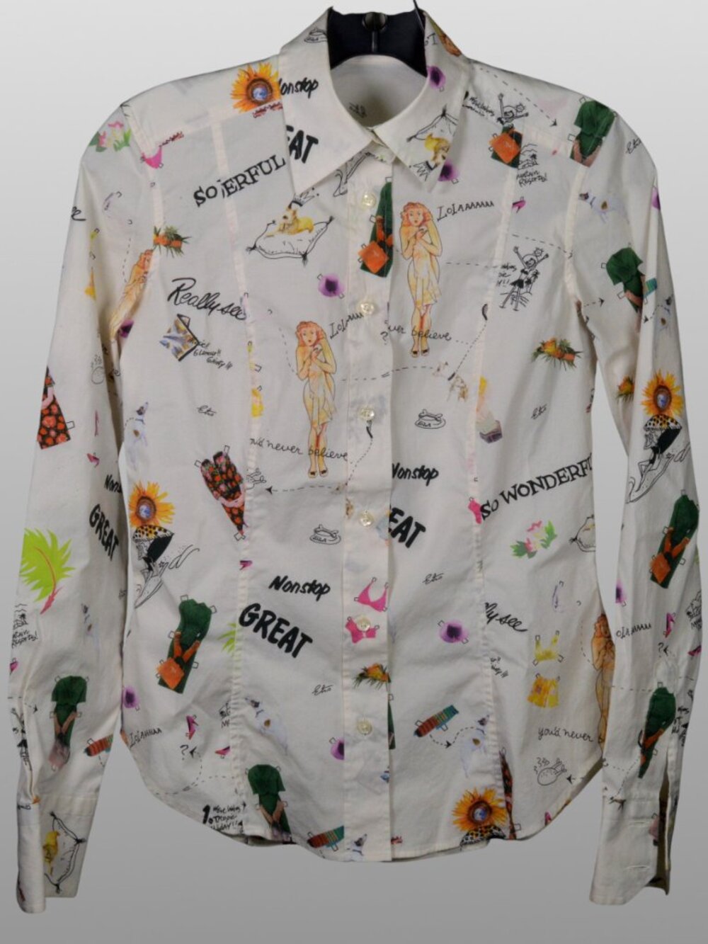 Etro Milano Italy Novelty Print Stretch Cotton Button Down Shirt IT 42 US Small